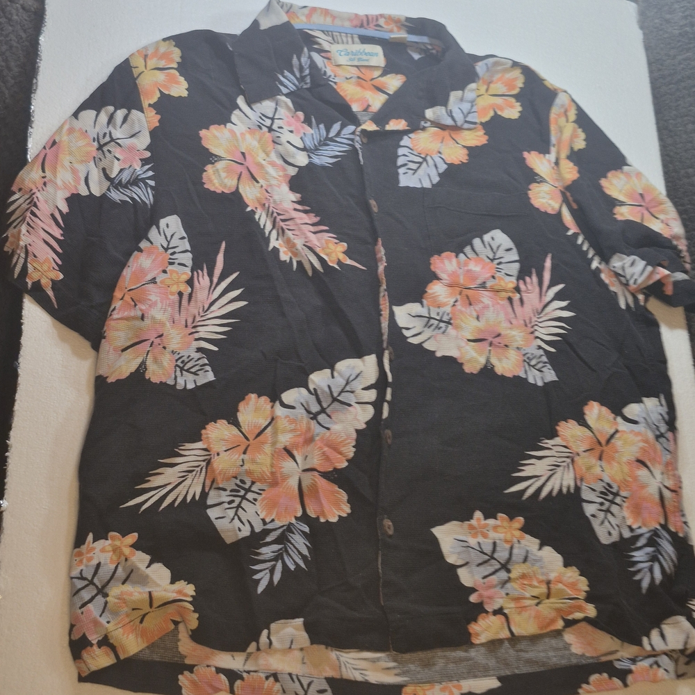 Caribbean Black Floral Casual Button Down Shirt